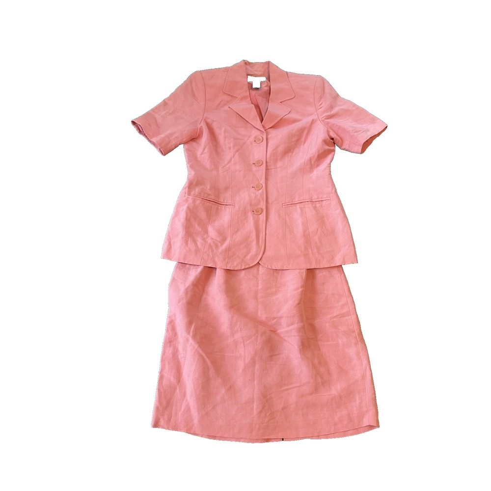 Linen Blend Lauren Scott Pink Coral Womens Blazer 8 Skirt 10 Vintage Career Prep